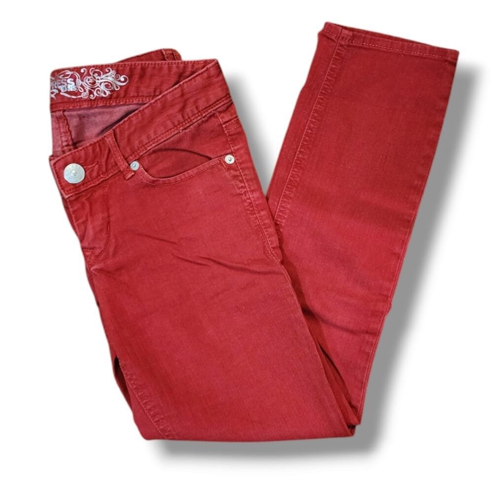 Express Jeans Y2K Bold Red Zelda Crop Ultra Low Rise Jean Legging
